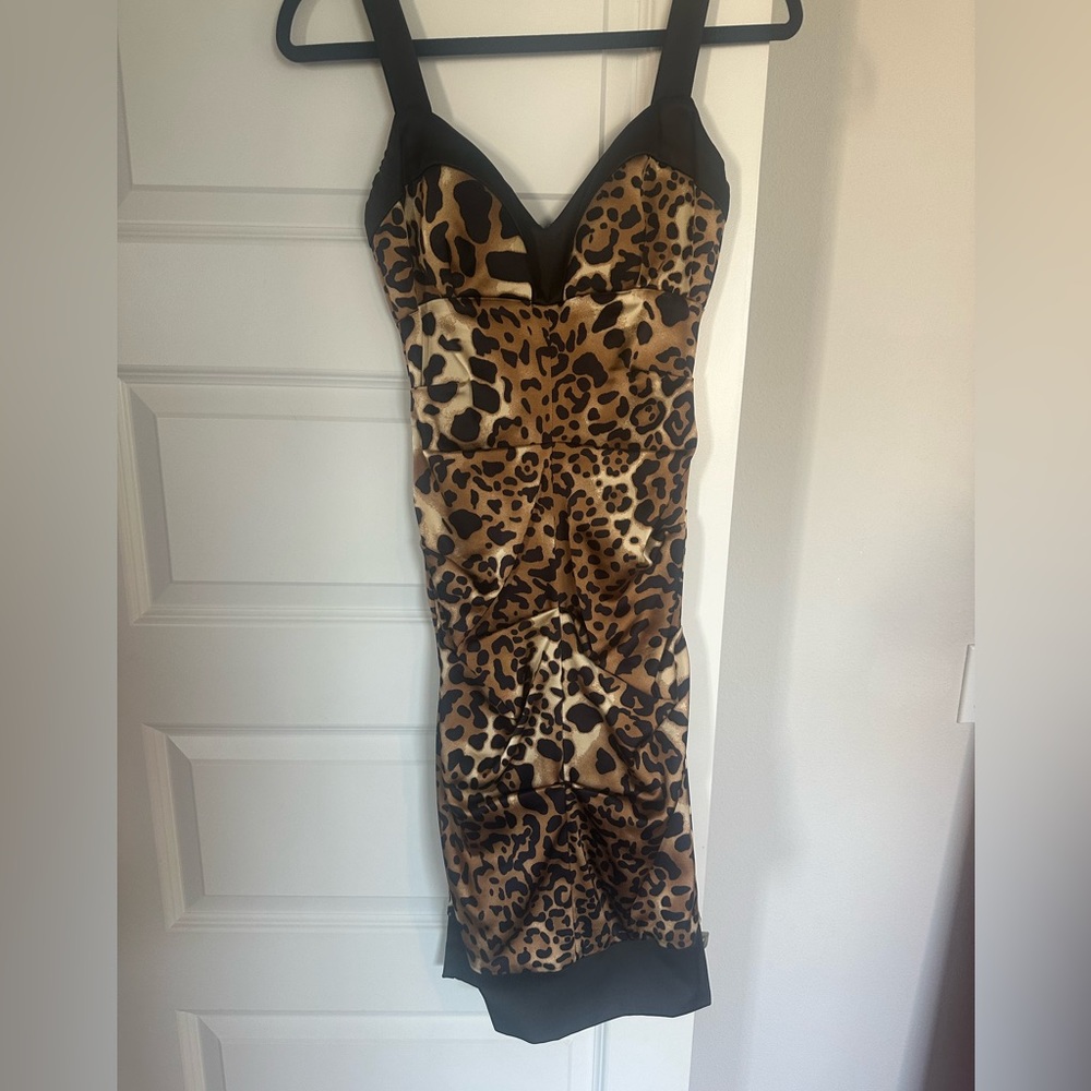 Vintage Caché Y2K ruched leopard print dress
